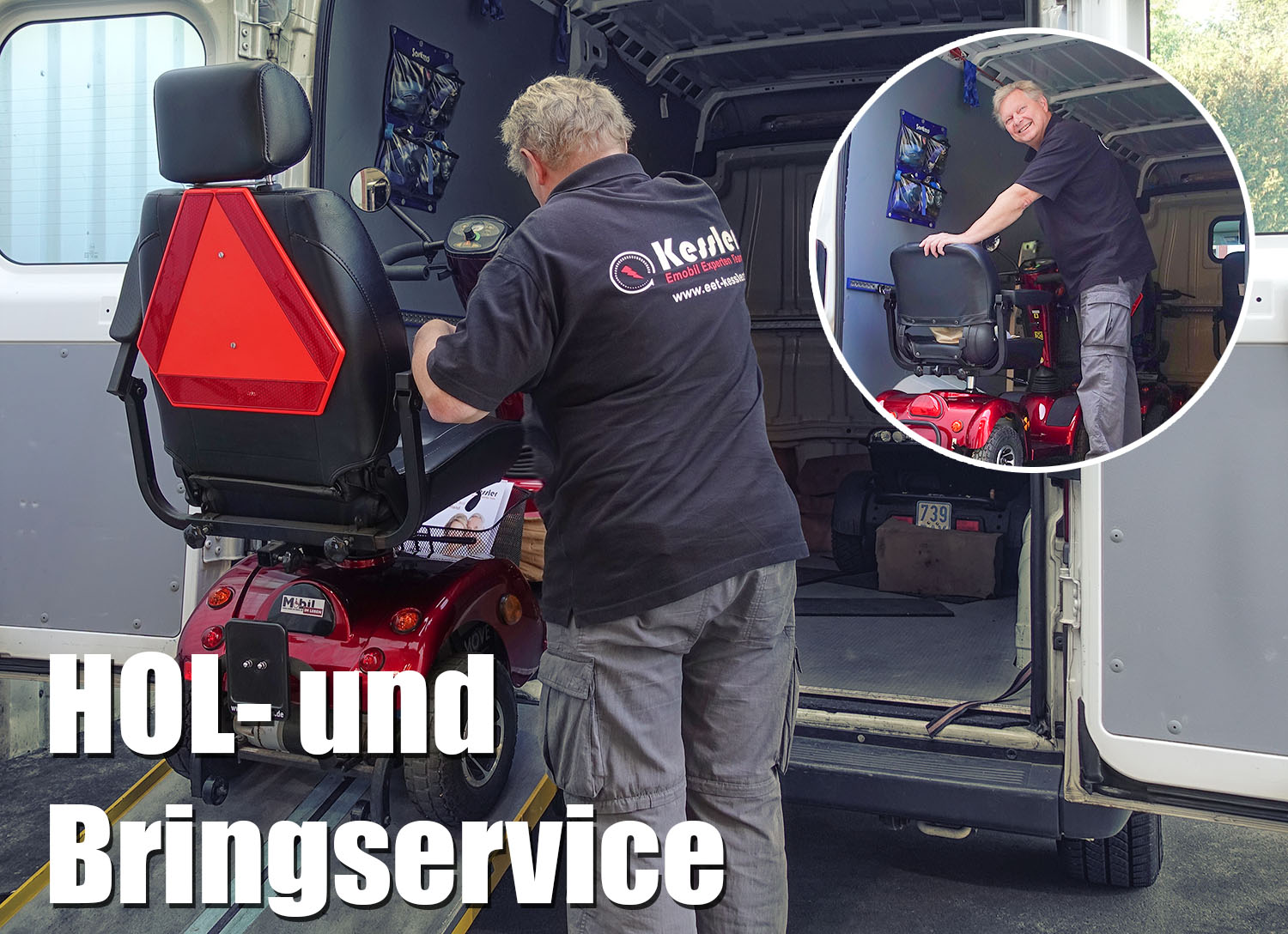 Abladen eines Elektromobils aus dem Transporter